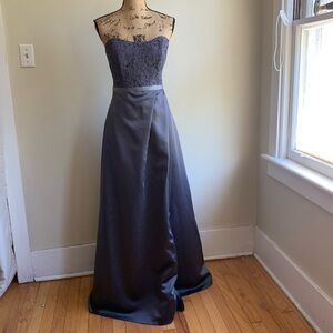 David’s Bridal grey strapless maxi grown dress 10